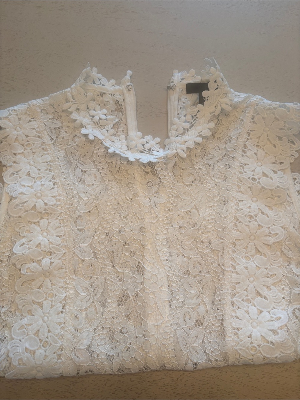 Aqua White Floral Lace High-Neck Blouse